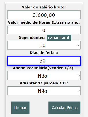 Informe os dias de férias Informe os dias de férias