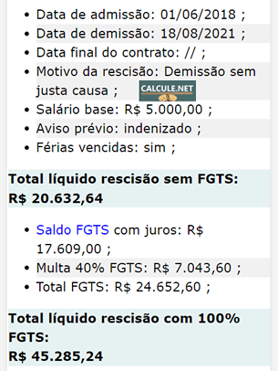 Veja o resumo do cálculo Veja o resumo do cálculo
