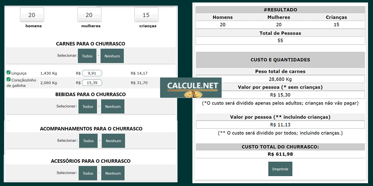 Calculadora de Churrasco - Calcule.net - cálculo
