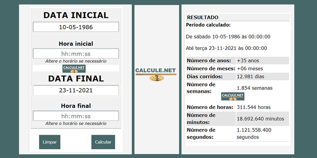 Calculadora de dias entre datas [Cálculo calendário] 