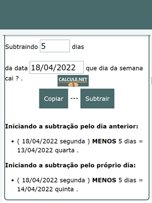 Subtrair dias de uma data
