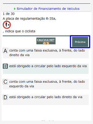 Clique na resposta que achar correta e clique em próxima