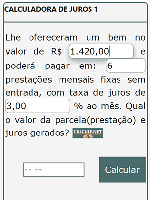 Preencha os campos na Calculadora