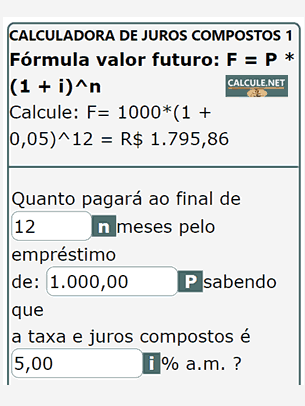 Preencha os campos na Calculadora de Juros Compostos que precisa utilizar