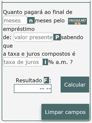 Clique em Limpar campos para fazer um nova simulação na Calculadora ou substitua os números digitados