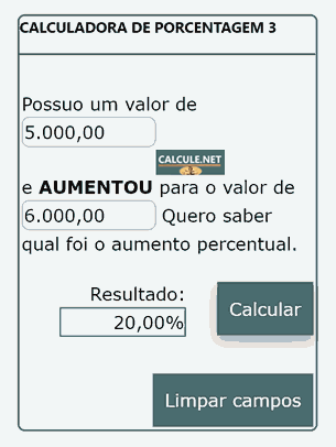 Clicando em Calcular você obtém o resultado da sua conta de porcentagem