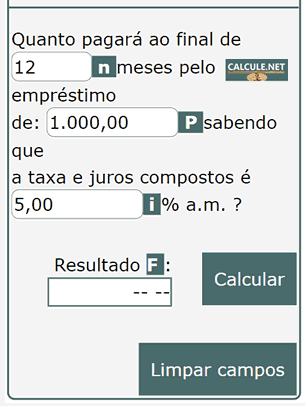 Clique em calcular para obter a simulação e o resultado