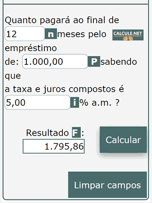 Veja a simulação, o resultado do cálculo efetuado