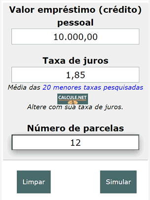 insira o número de parcelas e clique em simular