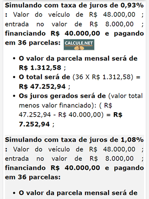 Role a página para baixo e visualize mais 30 simulações com as 30 primeiras taxas de juros para veículos pesquisadas no Banco Central do Brasil (BCB) Role a página para baixo e visualize mais 30 simulações com as 30 primeiras taxas de juros para veículos pesquisadas no Banco Central do Brasil (BCB)