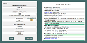 Calculadora IRRF, Imposto de Renda [Cálculo trabalhista] - Calcule.net