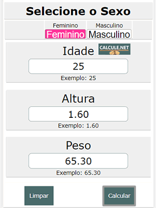 Clique em calcular para ter o cálculo IMC concluído