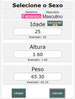 Clique em calcular para ter o cálculo IMC concluído Clique em calcular para ter o cálculo IMC concluído