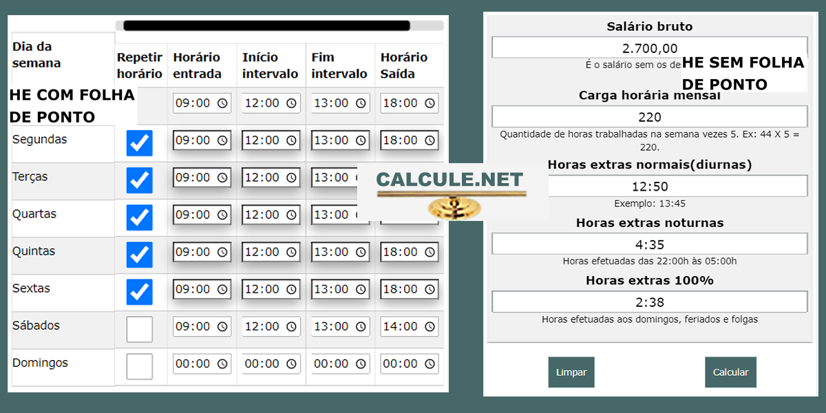 Calculadora de horas extras Calculadora de horas extras
