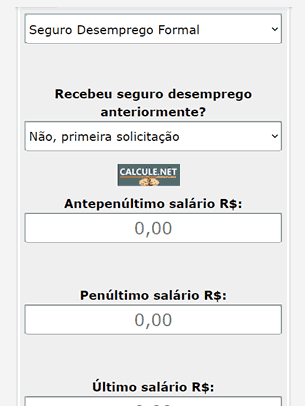 Selecione o tipo de Seguro Desemprego e se já tinha recebido antes