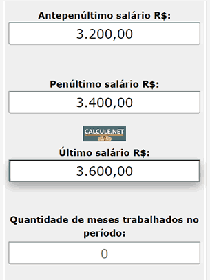 Preencha os 3 últimos salários para a Calculadora fazer a média