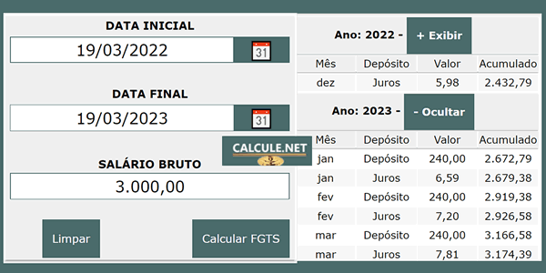 Cálculo FGTS, calcule o valor mensal e a receber com multa | Calcule.net