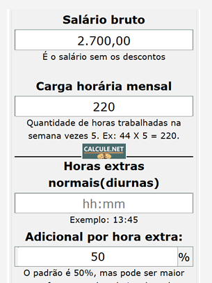 Salário bruto e carga horária mensal Salário bruto e carga horária mensal