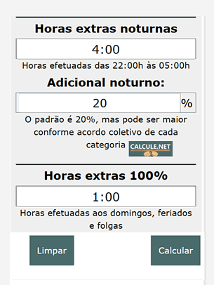 Horas extras noturnas, adicional noturno, horas extras 100%