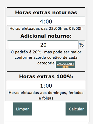 Horas extras noturnas, adicional noturno, horas extras 100% Horas extras noturnas, adicional noturno, horas extras 100%