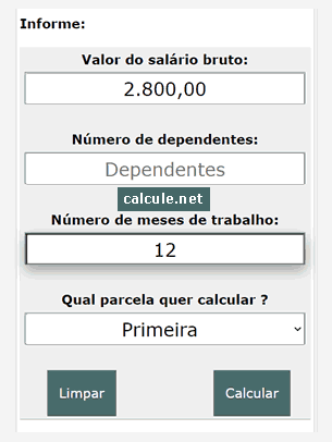 Insira a quantidade de meses trabalhados, o cálculo 13º é feito de forma proporcional