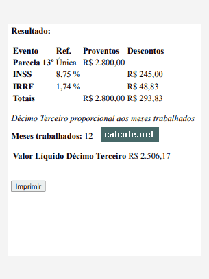 Clique em Imprimir, somente o resultado é impresso