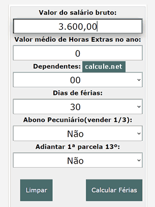 Digite salário bruto. Campos dependentes e hora extra são opcionais