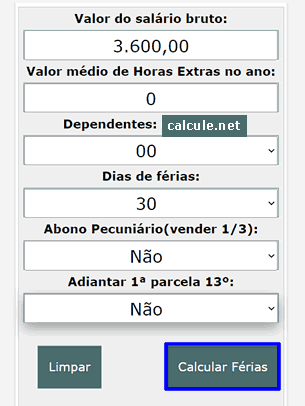 Clique em calcular para obter o resultado