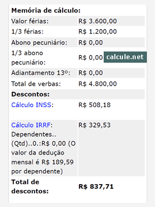 Veja a memória de cálculo