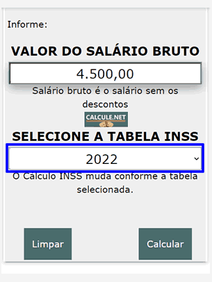 Selecione a tabela INSS que deseja utilizar