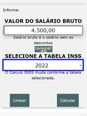 Selecione a tabela INSS que deseja utilizar Selecione a tabela INSS que deseja utilizar