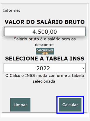 Tabela selecionada clique em calcular para obter o resultado