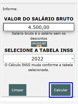Tabela selecionada clique em calcular para obter o resultado Tabela selecionada clique em calcular para obter o resultado