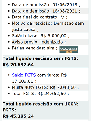 Veja o resumo do cálculo